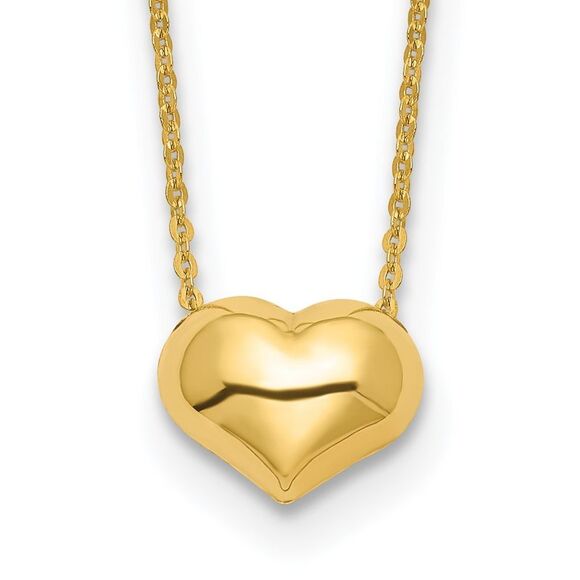 Kazi Luxury 14k Yellow Gold Polished Puffed Heart 16.5 inch Necklace